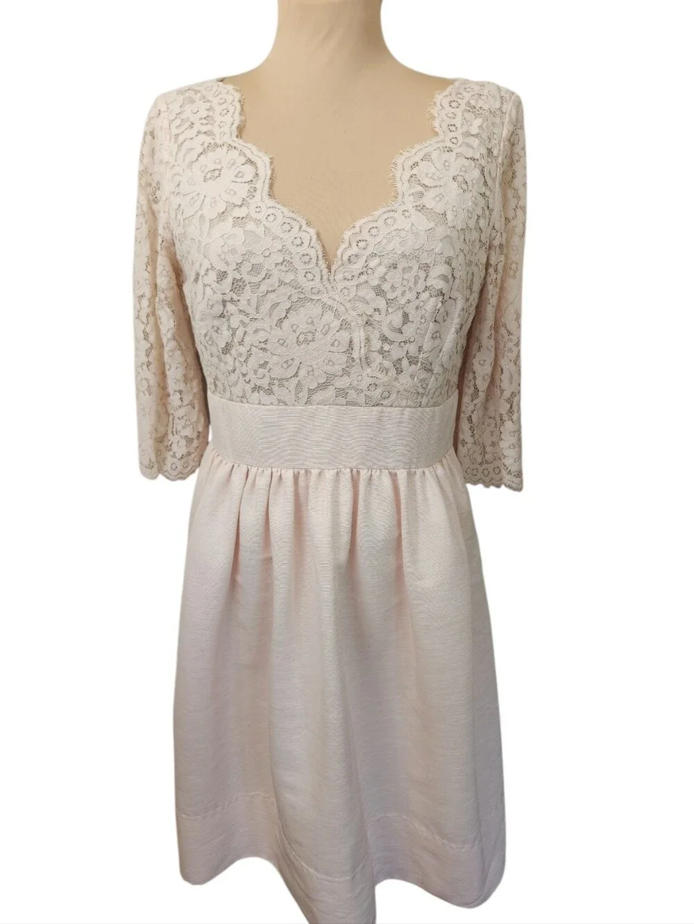 ELIZA J. Blush Pink Lace and Faille Fit & Flare Cocktail Dress - Size 10